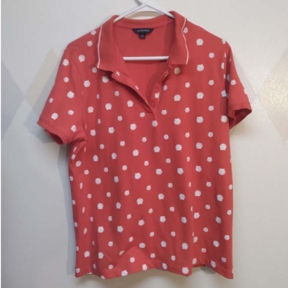 Lands' End red collared polo with shell print - Picture 1 of 8